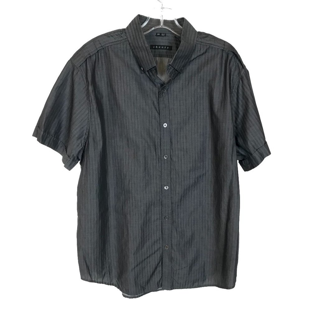 Mens Size XXL Theory Gray Hadlen Pure Cotton Button Front Shirt Sleeve Shirt